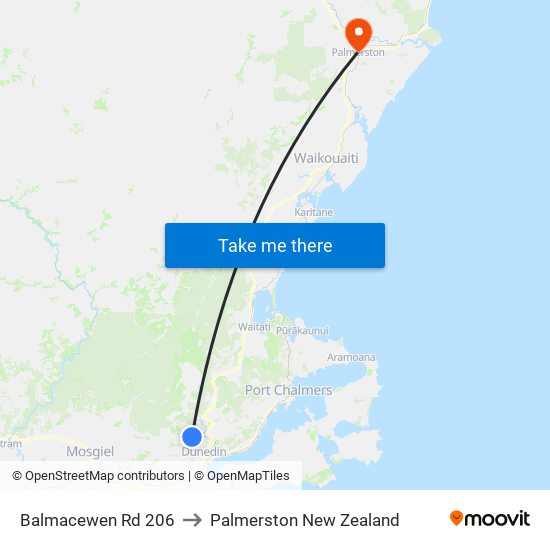 Balmacewen Rd 206 to Palmerston New Zealand map