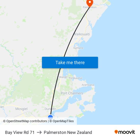 Bay View Rd 71 to Palmerston New Zealand map