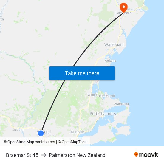 Braemar St 45 to Palmerston New Zealand map