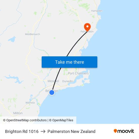 Brighton Rd 1016 to Palmerston New Zealand map