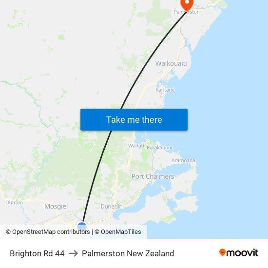 Brighton Rd 44 to Palmerston New Zealand map