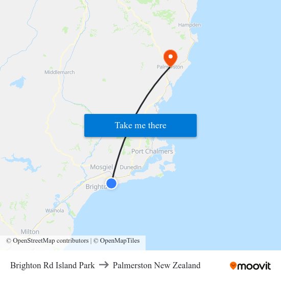 Brighton Rd Island Park to Palmerston New Zealand map