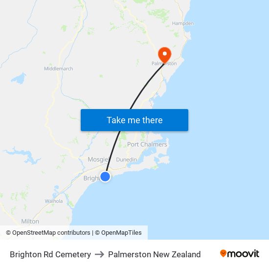 Brighton Rd Cemetery to Palmerston New Zealand map