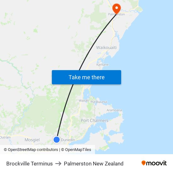 Brockville Terminus to Palmerston New Zealand map