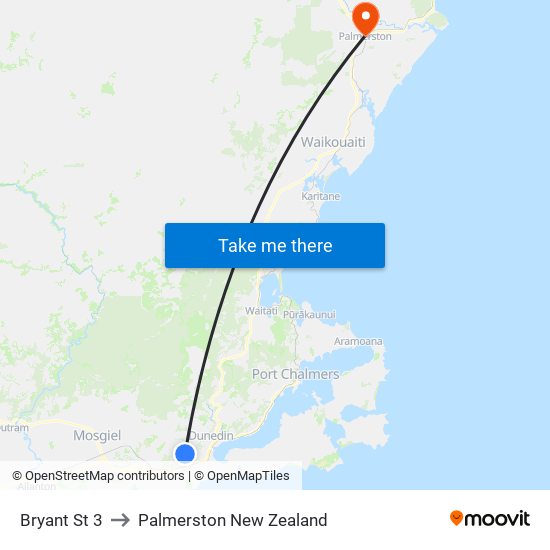 Bryant St 3 to Palmerston New Zealand map