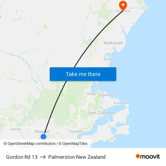 Gordon Rd 13 to Palmerston New Zealand map