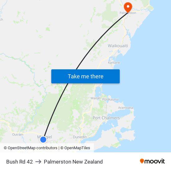 Bush Rd 42 to Palmerston New Zealand map