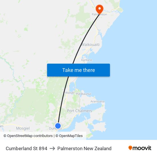 Cumberland St 894 to Palmerston New Zealand map