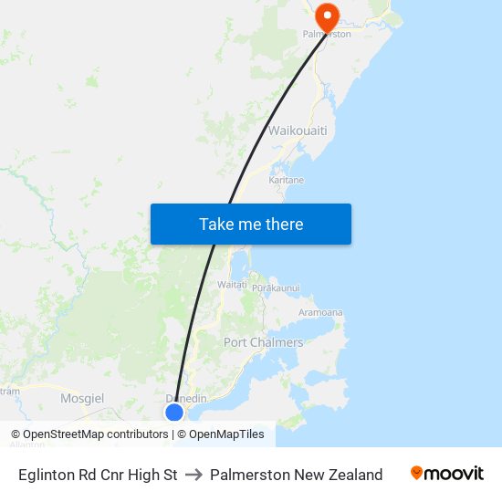 Eglinton Rd Cnr High St to Palmerston New Zealand map