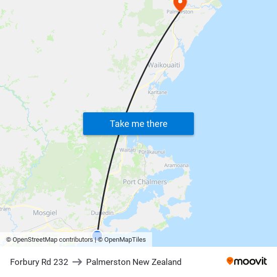 Forbury Rd 232 to Palmerston New Zealand map