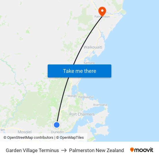 Garden Village Terminus to Palmerston New Zealand map