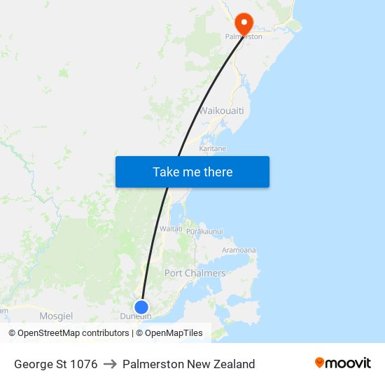 George St 1076 to Palmerston New Zealand map
