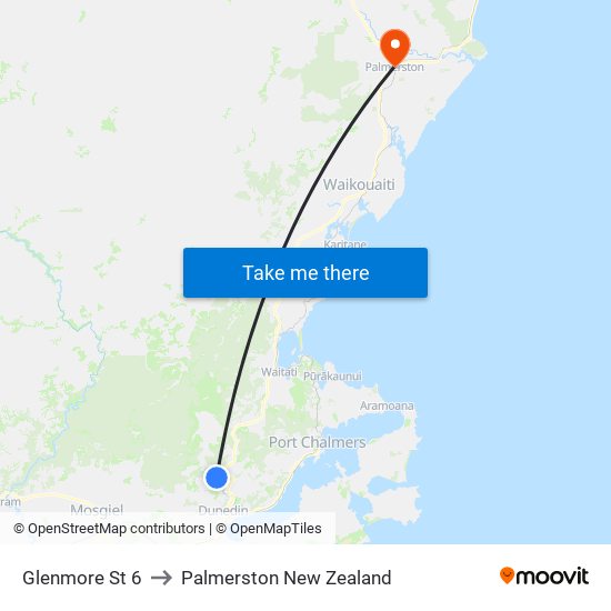 Glenmore St 6 to Palmerston New Zealand map