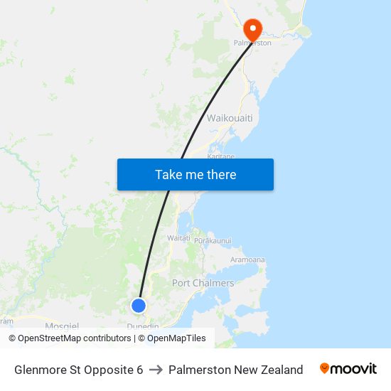 Glenmore St Opposite 6 to Palmerston New Zealand map
