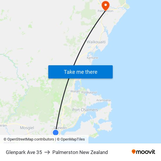 Glenpark Ave 35 to Palmerston New Zealand map