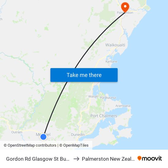 Gordon Rd Glasgow St Busbay to Palmerston New Zealand map