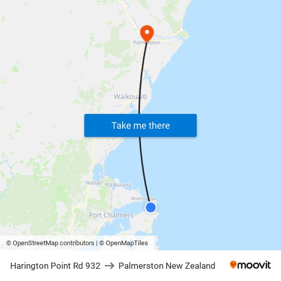 Harington Point Rd 932 to Palmerston New Zealand map