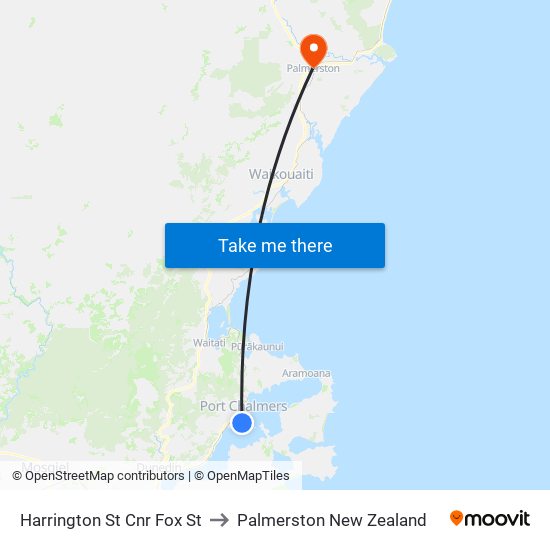 Harrington St Cnr Fox St to Palmerston New Zealand map