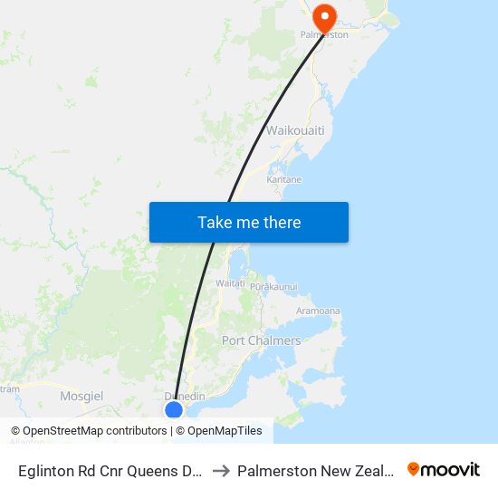 Eglinton Rd Cnr Queens Drive to Palmerston New Zealand map