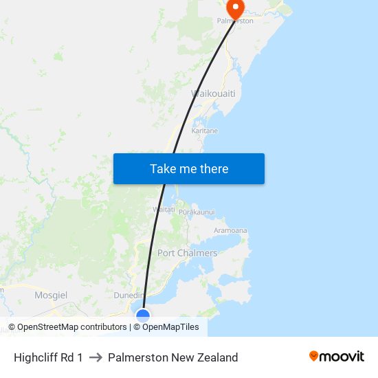 Highcliff Rd 1 to Palmerston New Zealand map