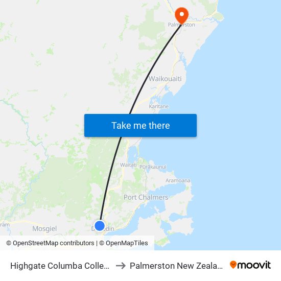 Highgate Columba College to Palmerston New Zealand map