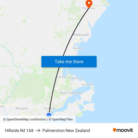 Hillside Rd 168 to Palmerston New Zealand map