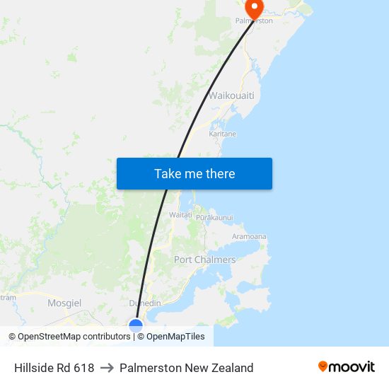 Hillside Rd 618 to Palmerston New Zealand map