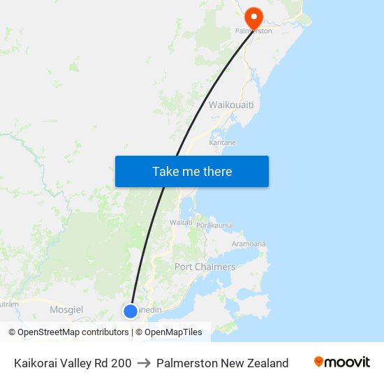 Kaikorai Valley Rd 200 to Palmerston New Zealand map