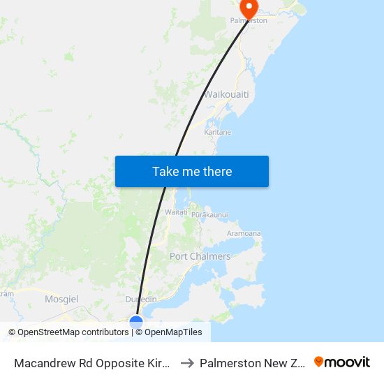 Macandrew Rd Opposite Kirkcaldy St to Palmerston New Zealand map