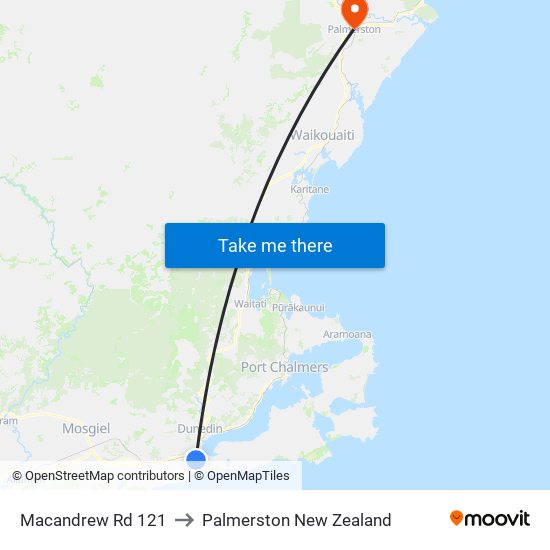 Macandrew Rd 121 to Palmerston New Zealand map