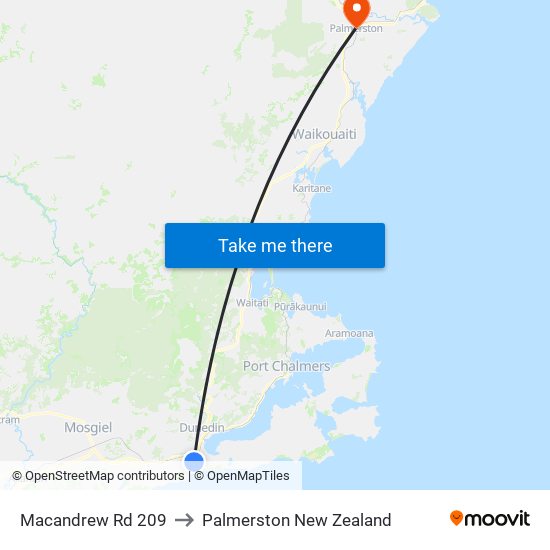 Macandrew Rd 209 to Palmerston New Zealand map
