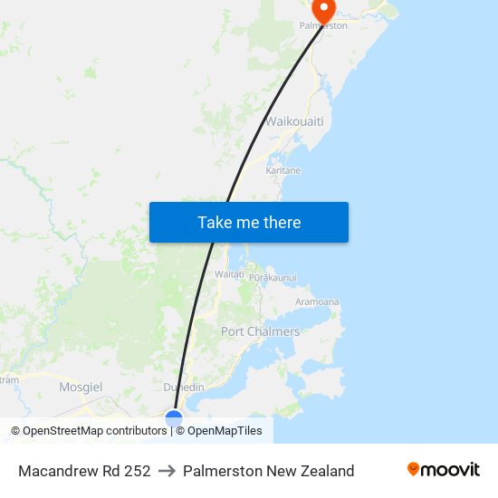 Macandrew Rd 252 to Palmerston New Zealand map