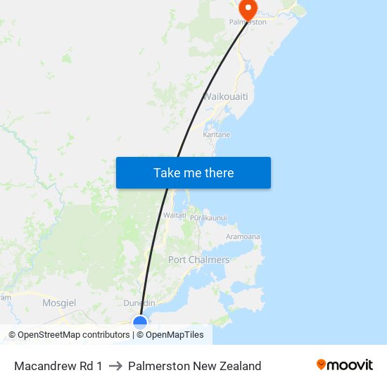 Macandrew Rd 1 to Palmerston New Zealand map