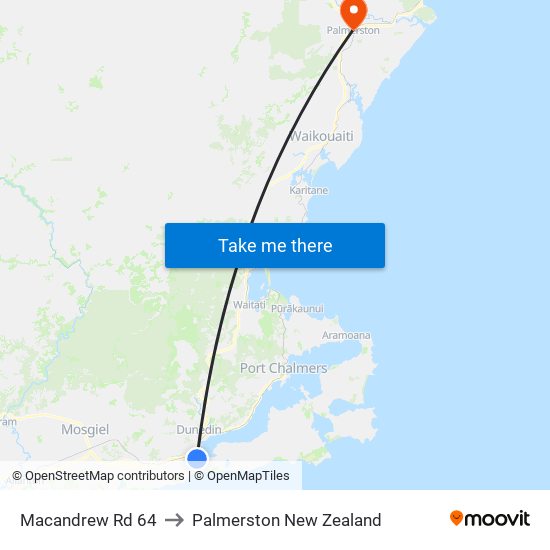Macandrew Rd 64 to Palmerston New Zealand map