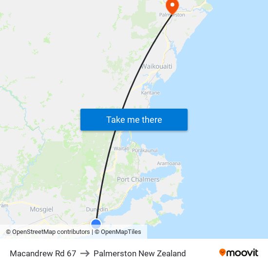 Macandrew Rd 67 to Palmerston New Zealand map