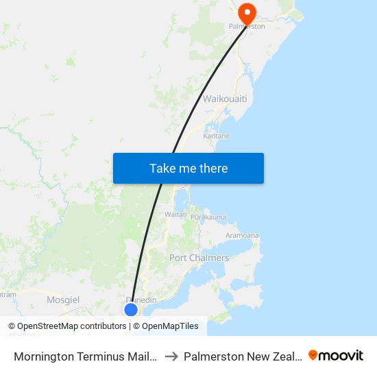 Mornington Terminus Mailer St to Palmerston New Zealand map