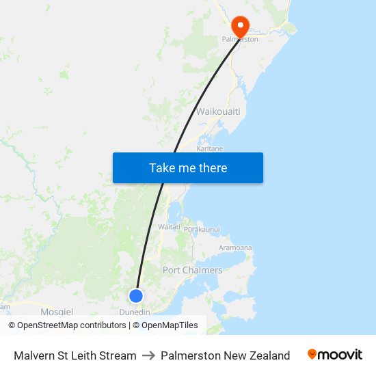 Malvern St Leith Stream to Palmerston New Zealand map