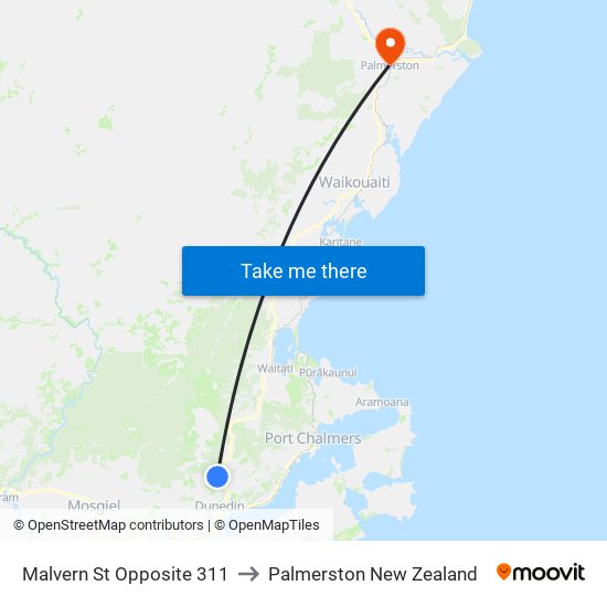 Malvern St Opposite 311 to Palmerston New Zealand map