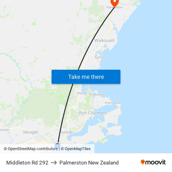 Middleton Rd 292 to Palmerston New Zealand map