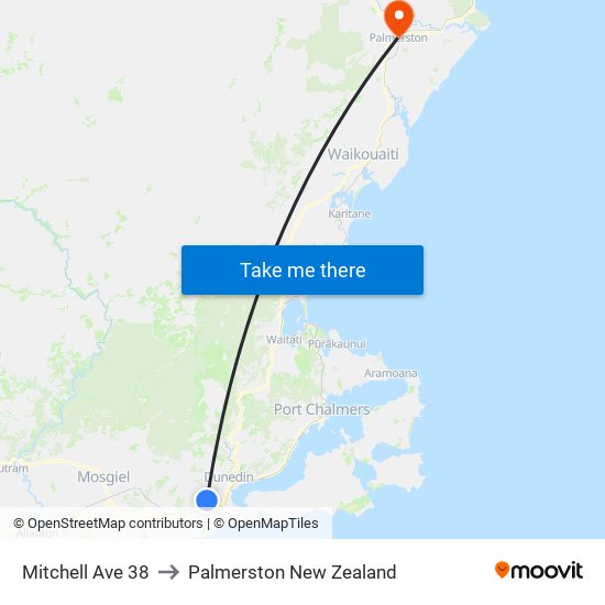 Mitchell Ave 38 to Palmerston New Zealand map