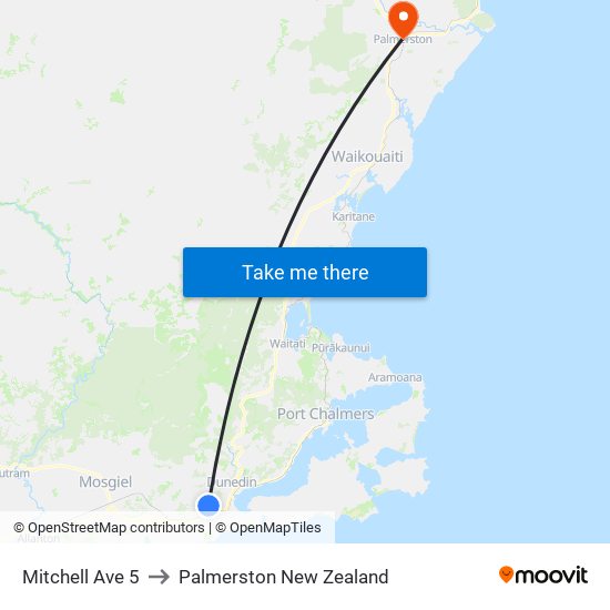 Mitchell Ave 5 to Palmerston New Zealand map