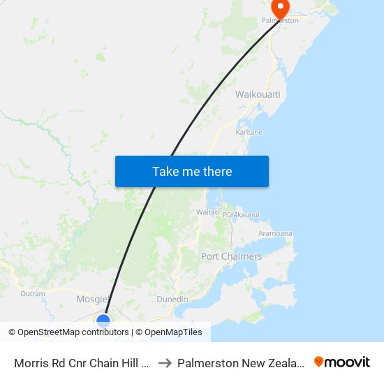 Morris Rd Cnr Chain Hill Rd to Palmerston New Zealand map