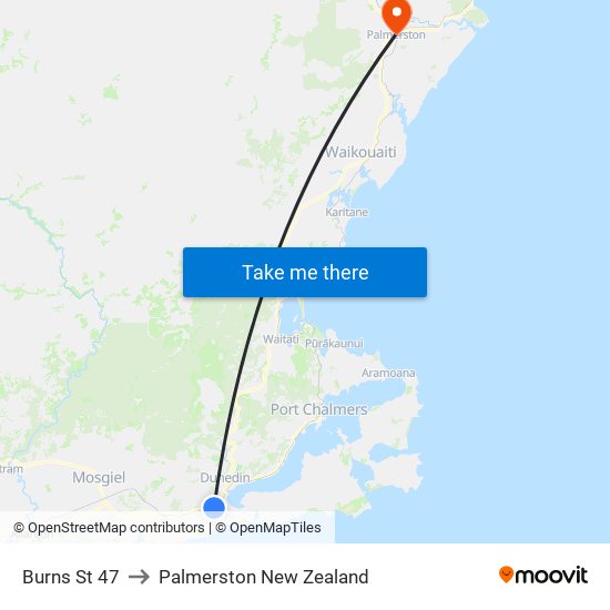 Burns St 47 to Palmerston New Zealand map