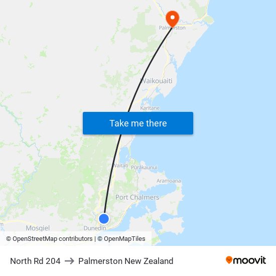 North Rd 204 to Palmerston New Zealand map
