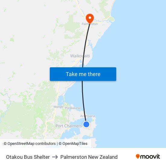 Otakou Bus Shelter to Palmerston New Zealand map