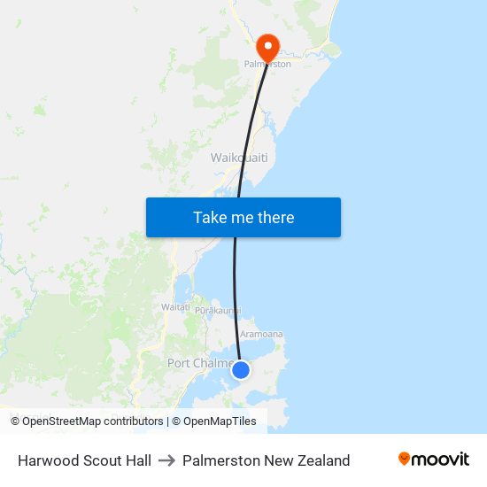 Harwood Scout Hall to Palmerston New Zealand map