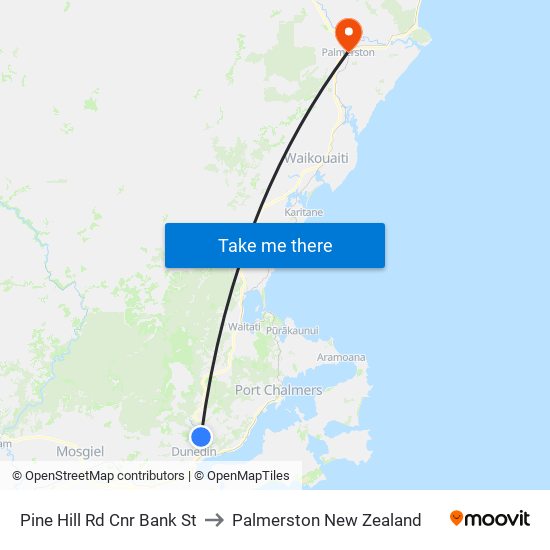 Pine Hill Rd Cnr Bank St to Palmerston New Zealand map