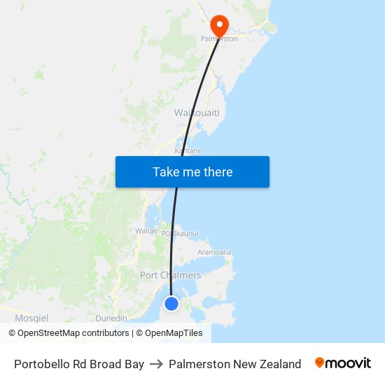 Portobello Rd Broad Bay to Palmerston New Zealand map