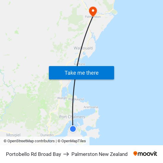 Portobello Rd Broad Bay to Palmerston New Zealand map