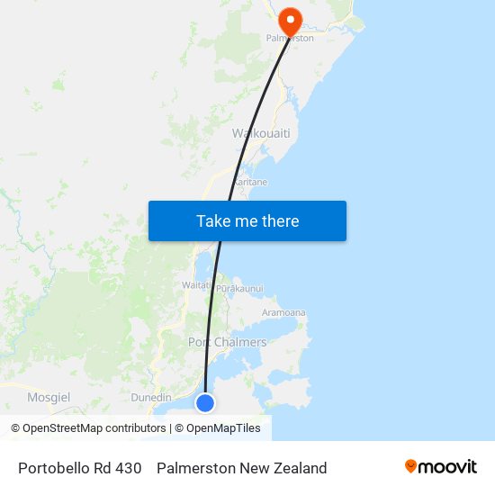 Portobello Rd 430 to Palmerston New Zealand map